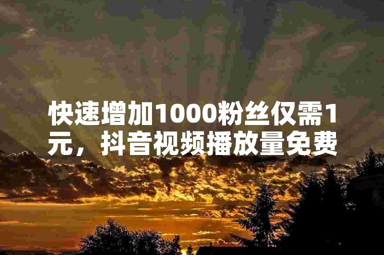 快速增加1000粉丝仅需1元，抖音视频播放量免费提升至1000次，尽在自助下单网站平台。