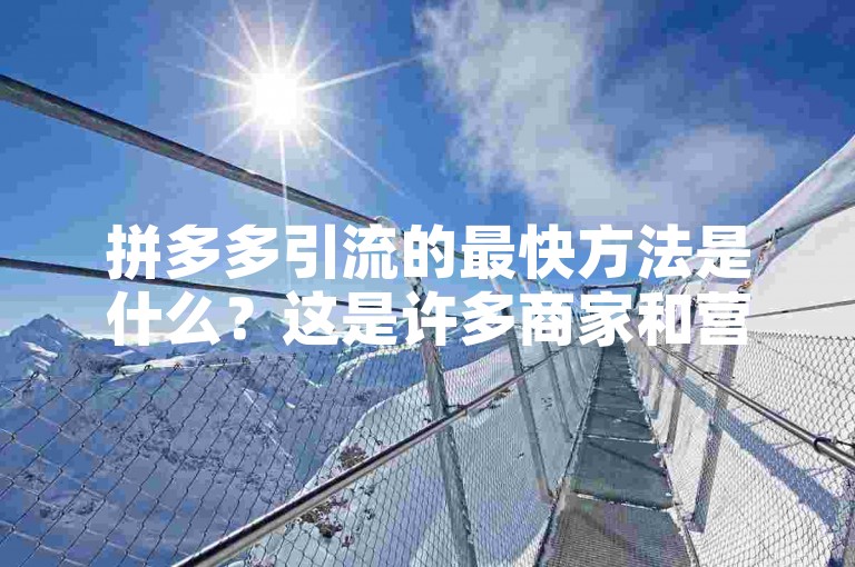 拼多多引流的最快方法是什么？这是许多商家和营销人员都关心的问题。