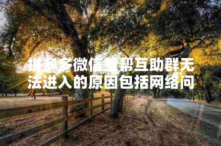 拼多多微信互帮互助群无法进入的原因包括网络问题、账号异常或群组设置限制，解决方案有检查网络连接、重新登录账号或联系群主了解具体情况。