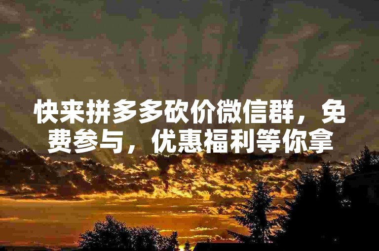 快来拼多多砍价微信群，免费参与，优惠福利等你拿！
